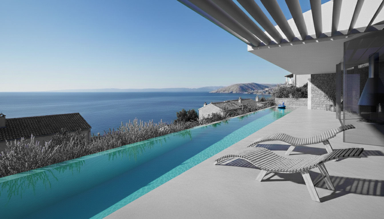 Seaside villa with pool, panorama